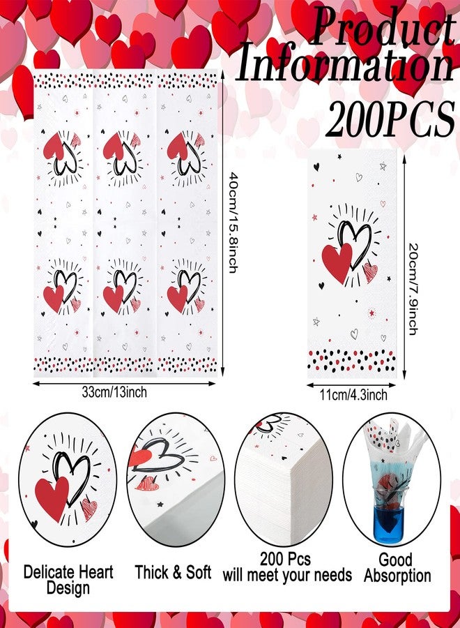 Jinei 200 Pcs Valentine‘s Day Guest Paper Hand Towels for Bathroom Disposable Napkins Heart Decorative Napkins Dinner Beverage 2 Ply Cocktail for Holiday Wedding Anniversary Party (Lovely Style) - Image 3